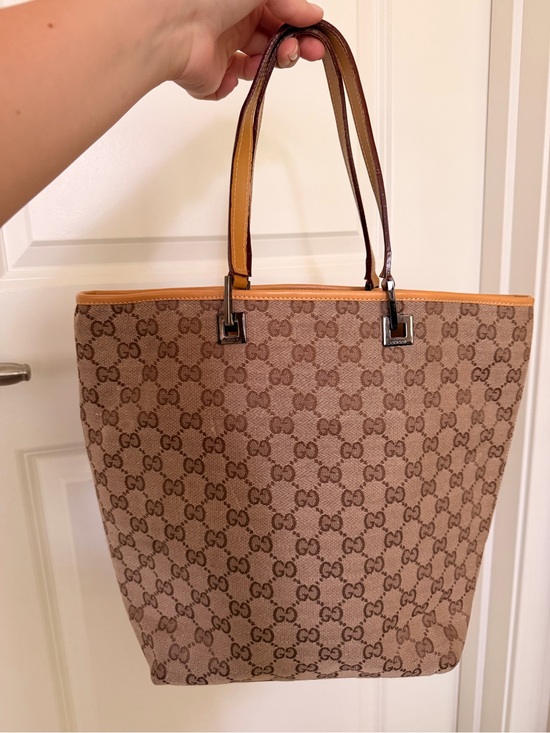 Gucci Handbags - Gucci Brown Beige GG Canvas Tote with Tan Trim
